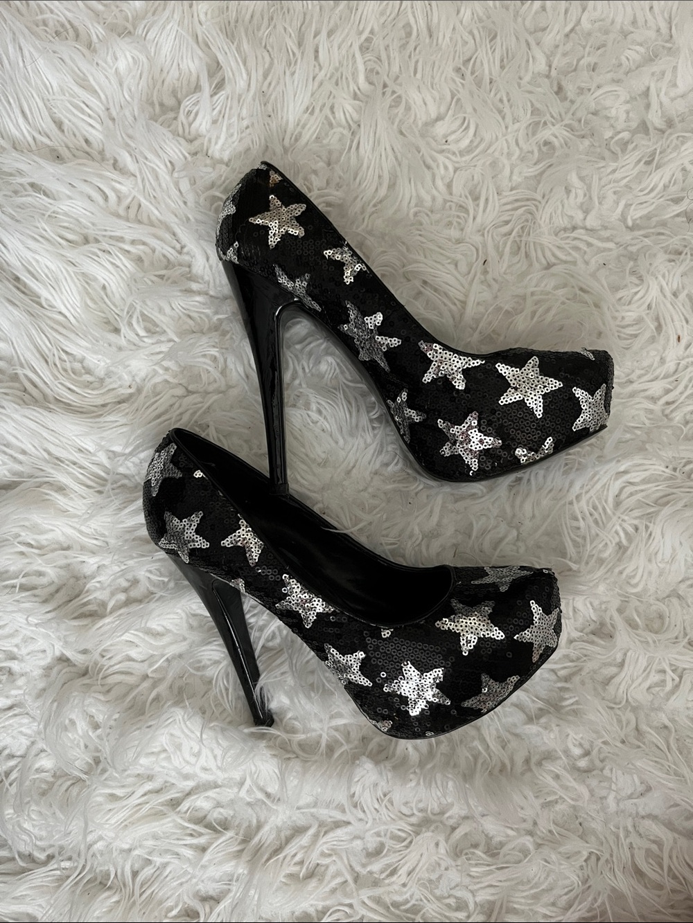 ALDO Black Heels with Silver Sequin Stars